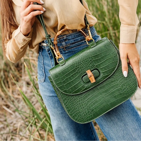 Fawn Design Handbags - FAWN DESIGN Bamboo Shoulder Bag In Green, NWT